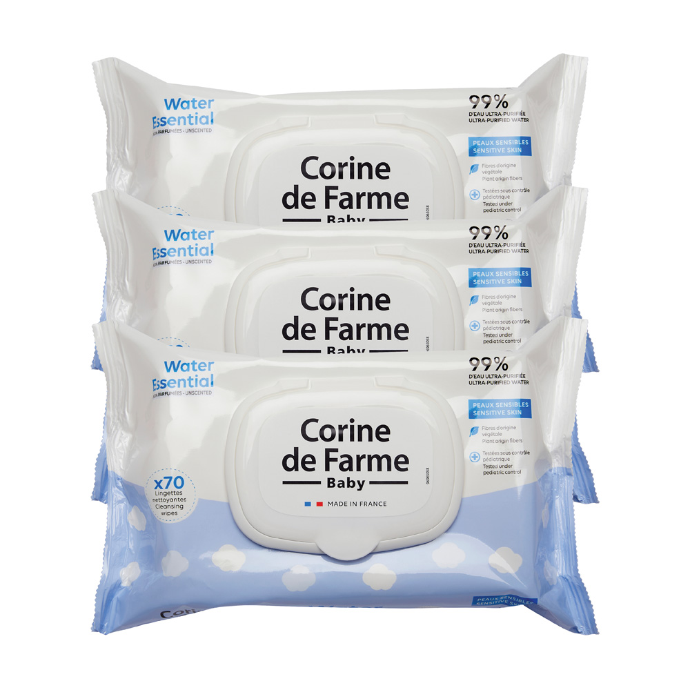 Corine De Farme - Water Essential Unscented Baby Wipes - Pack of 3 - 210 Pcs