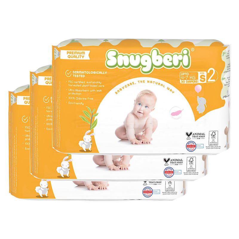 Snugberi - Baby Diaper - Size 2 Small - 4-7 kg - Pack Of 3 - 30 Pcs