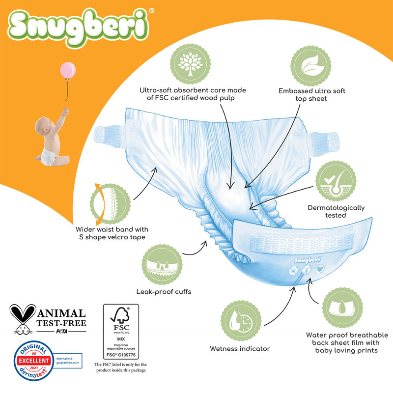 Snugberi - Baby Diaper - Size 1 Newborn - 2-5 kg - Pack Of 3 - 32 Pcs