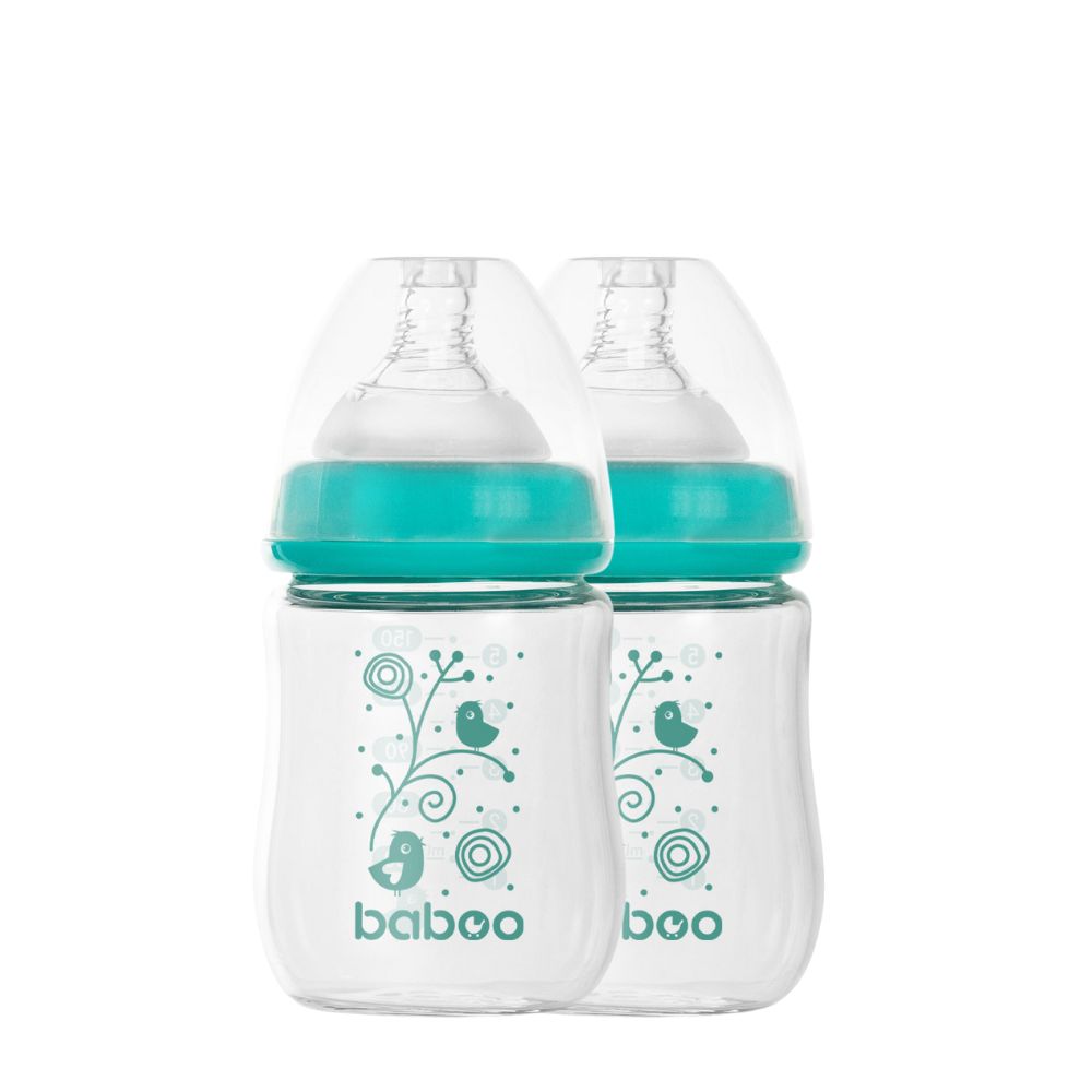 Baboo - Anti Colic Glass Wide Neck Bottle Set - Pack Of 2 - 150ml