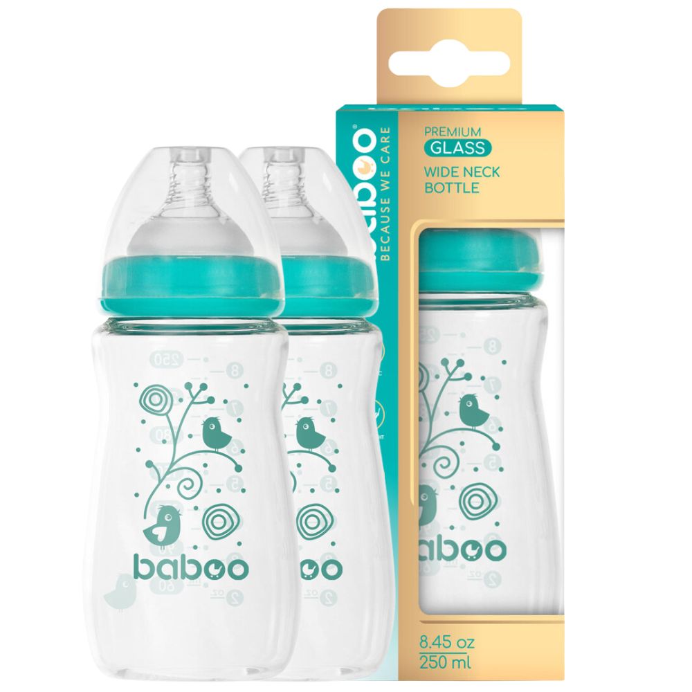 Baboo - Anti Colic Glass Bottle Set With Wide Neck - Pack Of 2 - 250ml