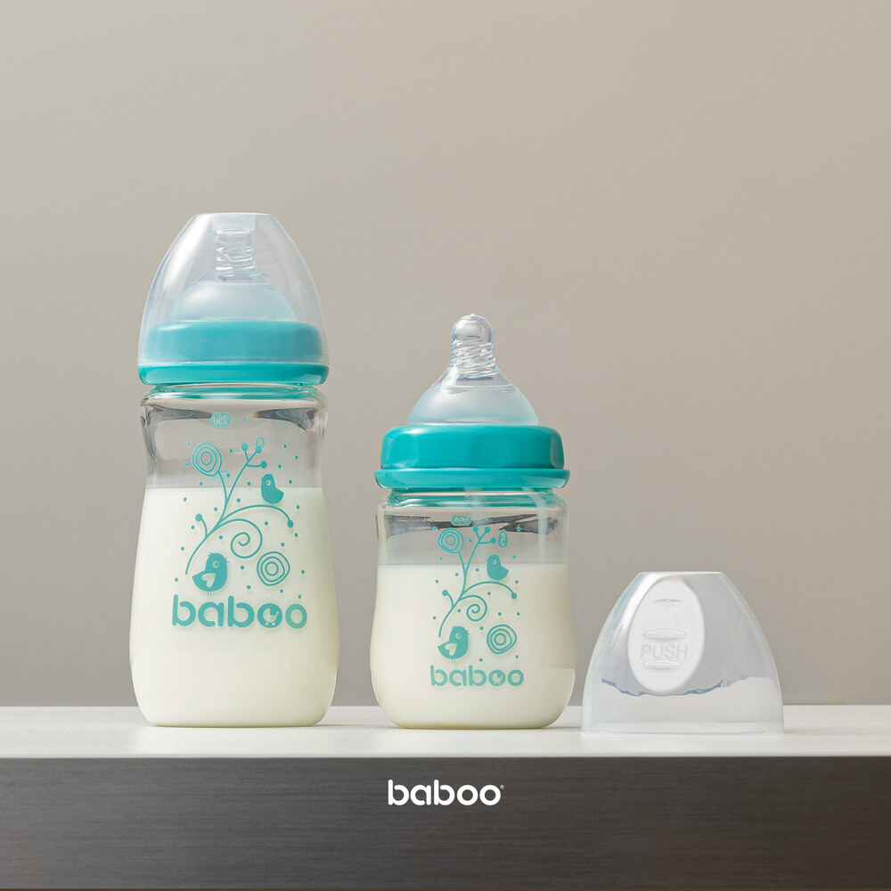Baboo - Anti Colic Glass Bottle Set With Wide Neck - Pack Of 2 - 250ml