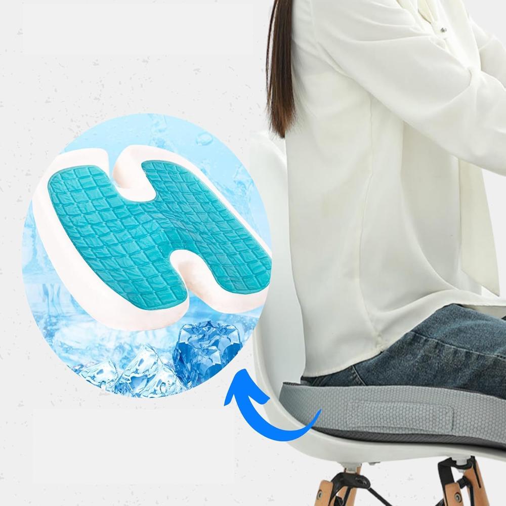 Pikkaboo - Memory Gel Support Cushion For Office Chair - Black/Grey