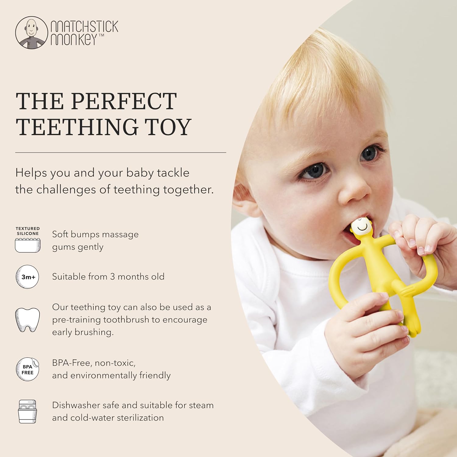 Matchstick Monkey - No Tail Monkey Teether - Yellow