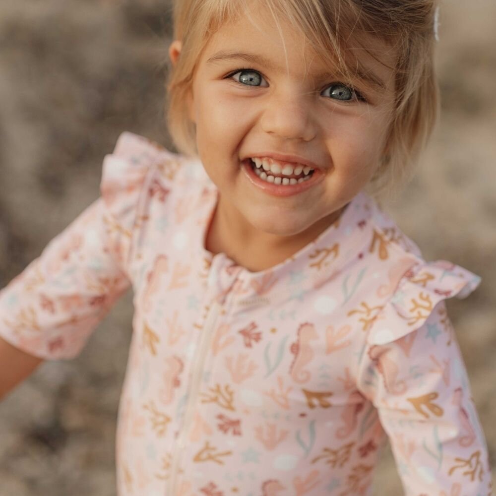 Little Dutch - Swimsuit Short Sleeves Ruffles - Ocean Dreams - Pink
