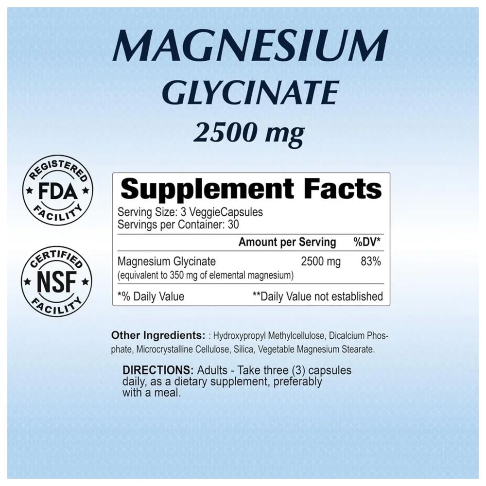 Alfa Vitamins - Magnesium Glycinate 2500 mg Supplement Capsules - 90 Pcs