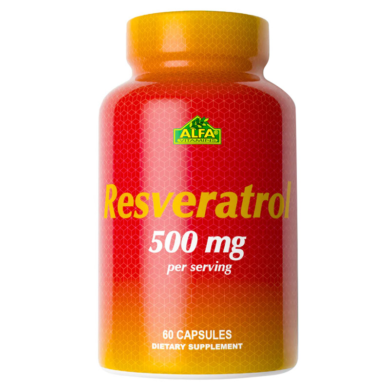 Alfa Vitamins - Resveratrol 500 mg Antioxidant & Anti-Aging Supplement Capsules - 60 Pcs