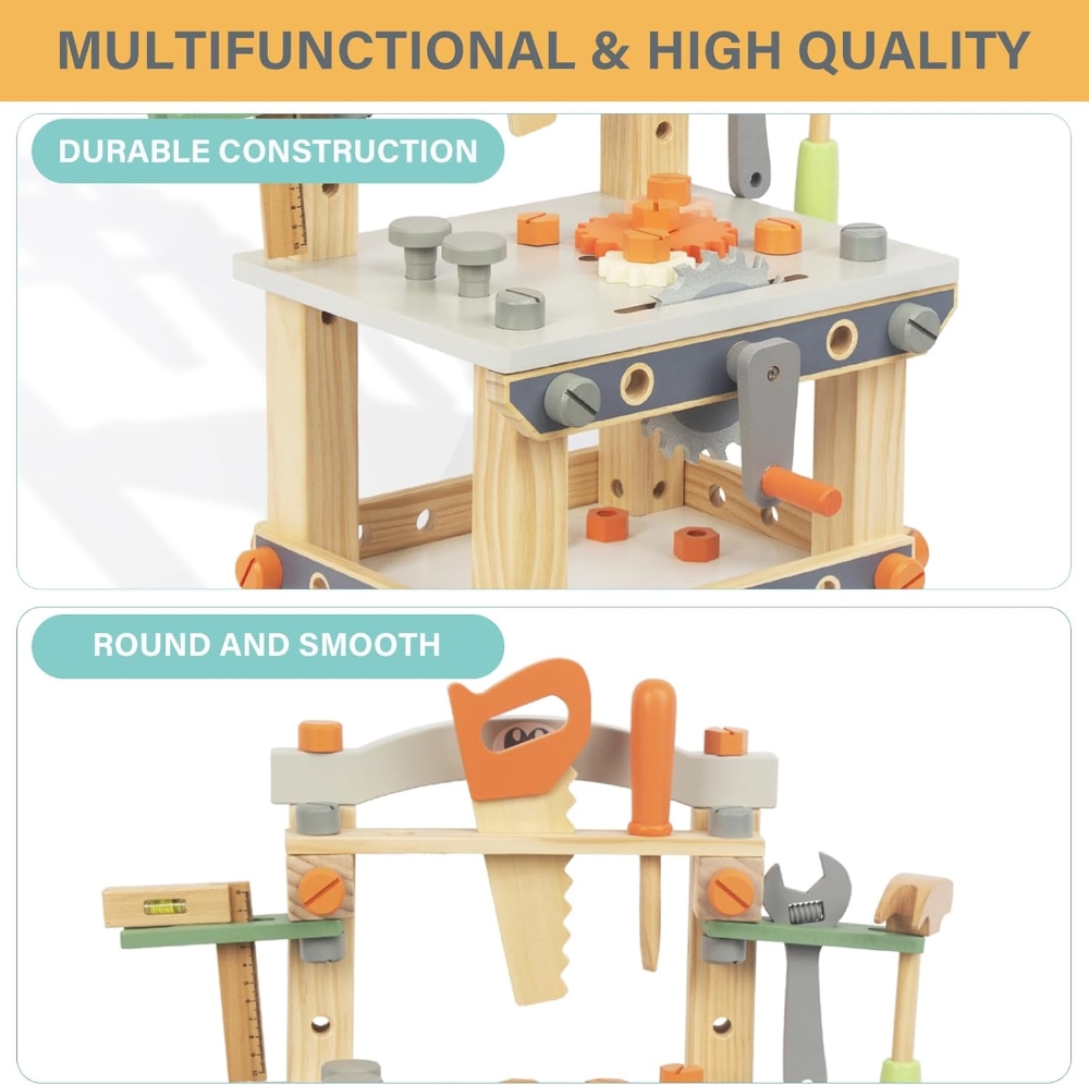 Factual Toys - Kids Wooden Workbench Tool Table - 63 Pcs