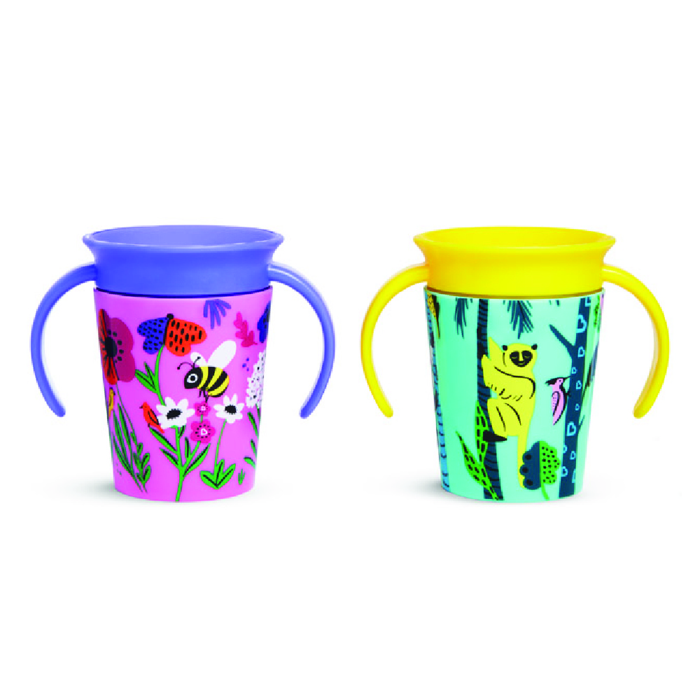 Munchkin - WildLove Miracle 360 Baby Trainer Cup - 6m + Pack of 2 - Lemur/Bee - 177ml