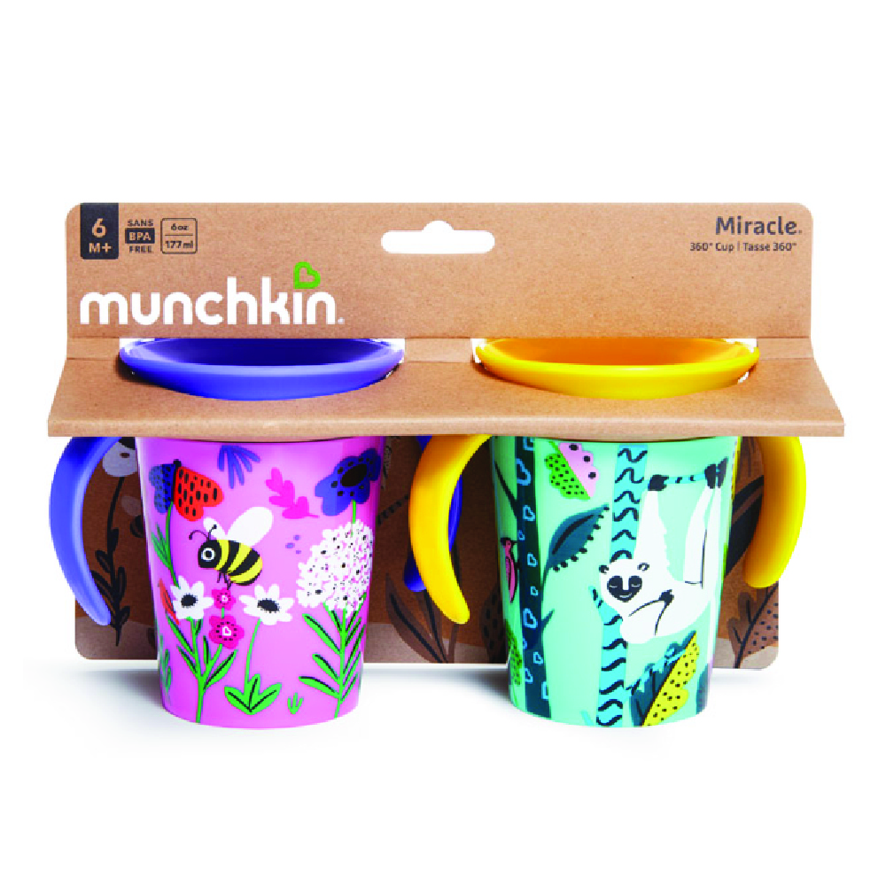 Munchkin - WildLove Miracle 360 Baby Trainer Cup - 6m + Pack of 2 - Lemur/Bee - 177ml