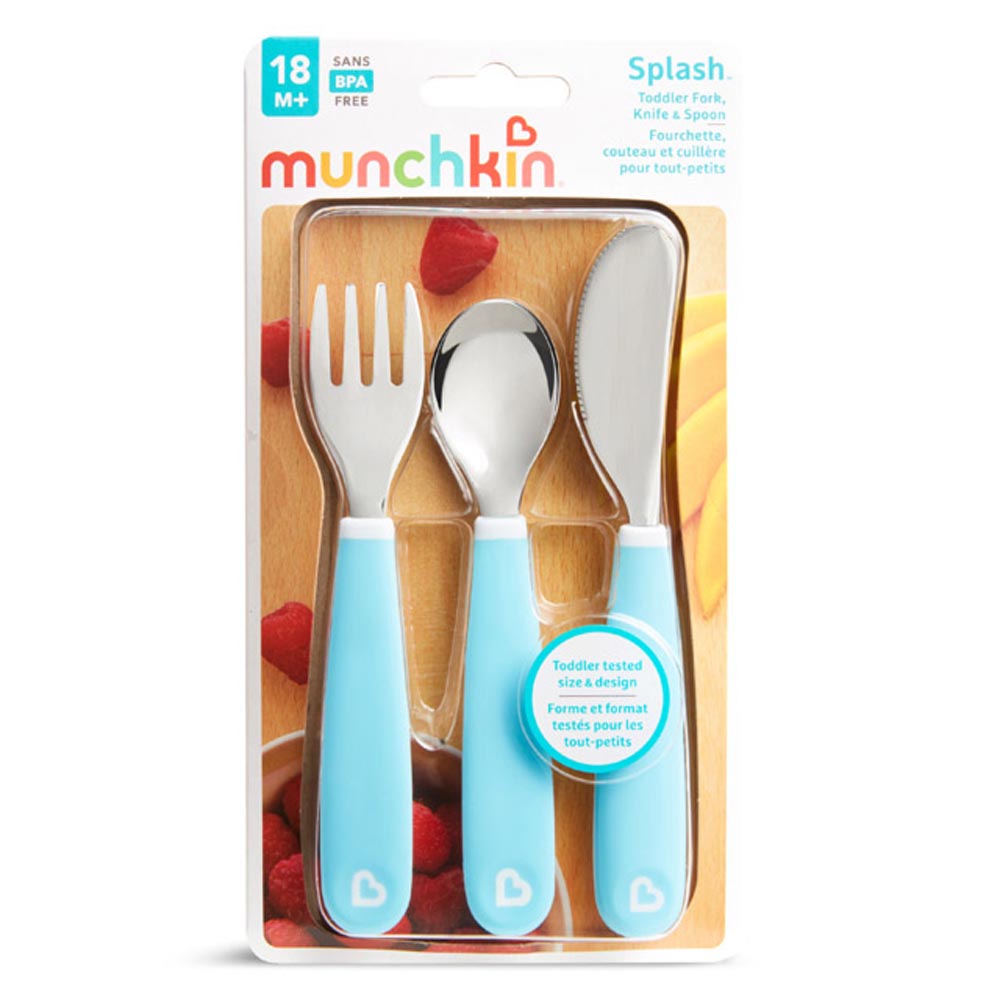 Munchkin Splash Toddler Fork, Knife & Spoon Set, Blue 18m+