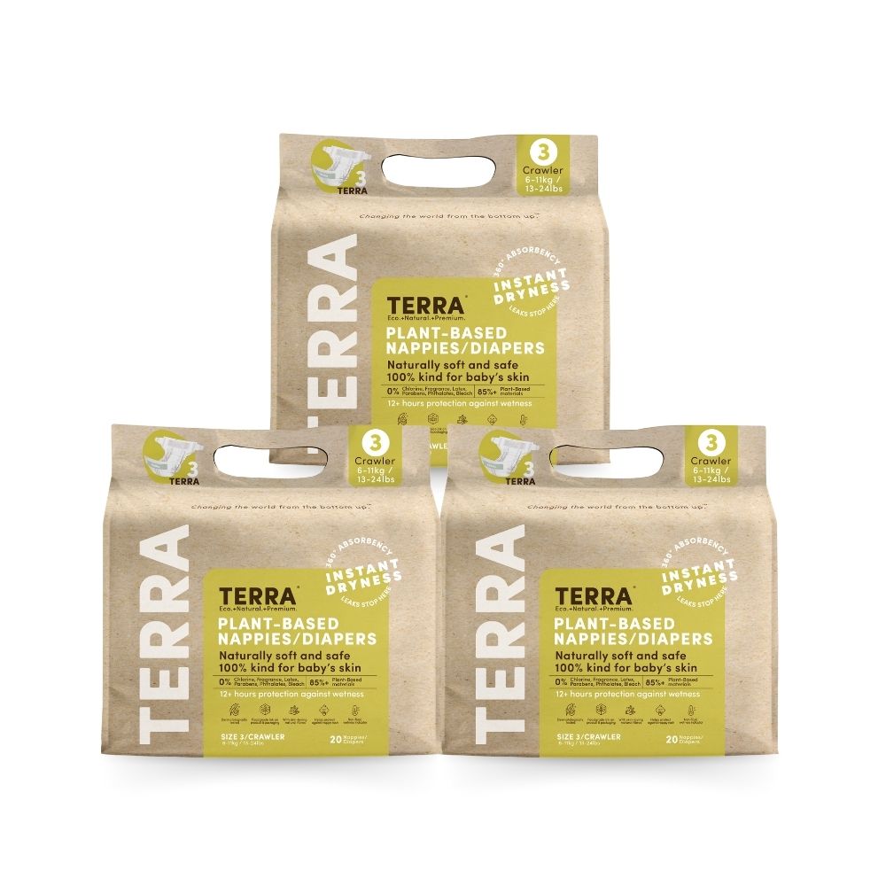 Terra - Plant-Based Diapers - Size 3 Crawler - 6-11 kg - Pack of 3 - 60 Pcs