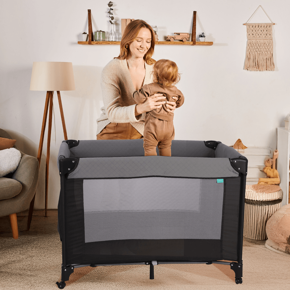 Moon - Kidora Easy-Fold Playpen With Wheels - Black