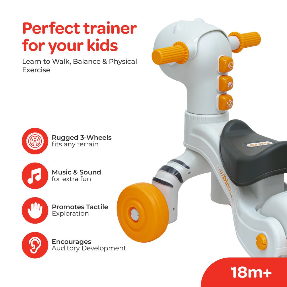 Moon - Dino Trike Baby Balance Bike With Front Storage Space - Grey