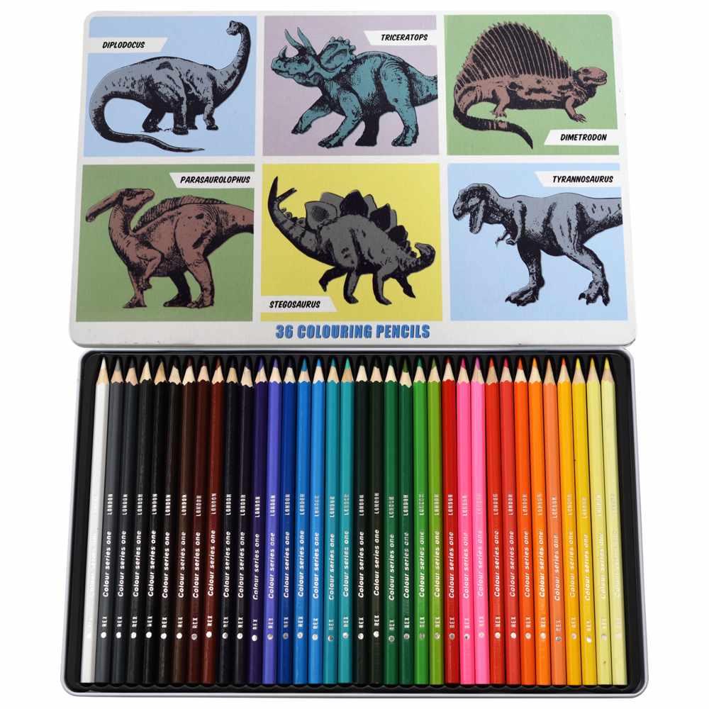 Rex London - Colouring Pencils In A Tin - Prehistoric Land - 36 Pcs