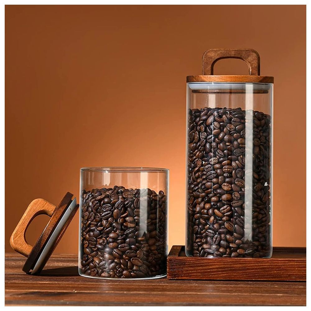 1Chase - Glass Food Storage Jar With Acacia Wood Lid - 1 L - 3pcs