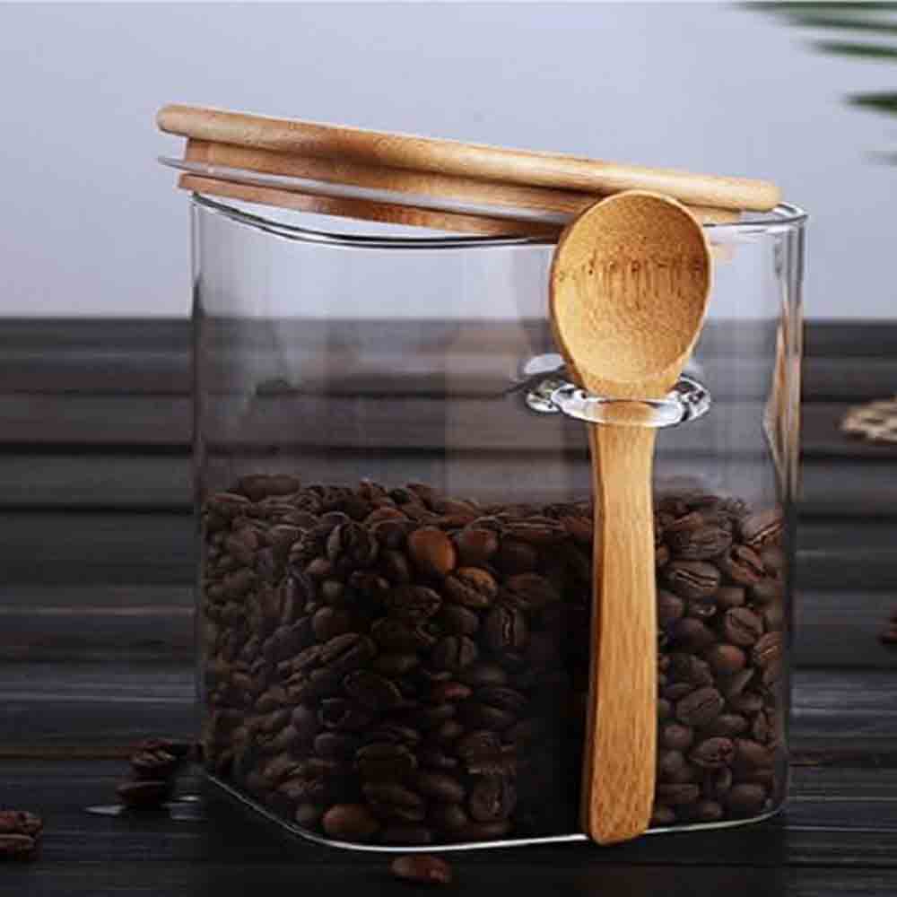 1Chase - Glass Storage Jar With Lid And Spoon - Pack of 3 - 1 L