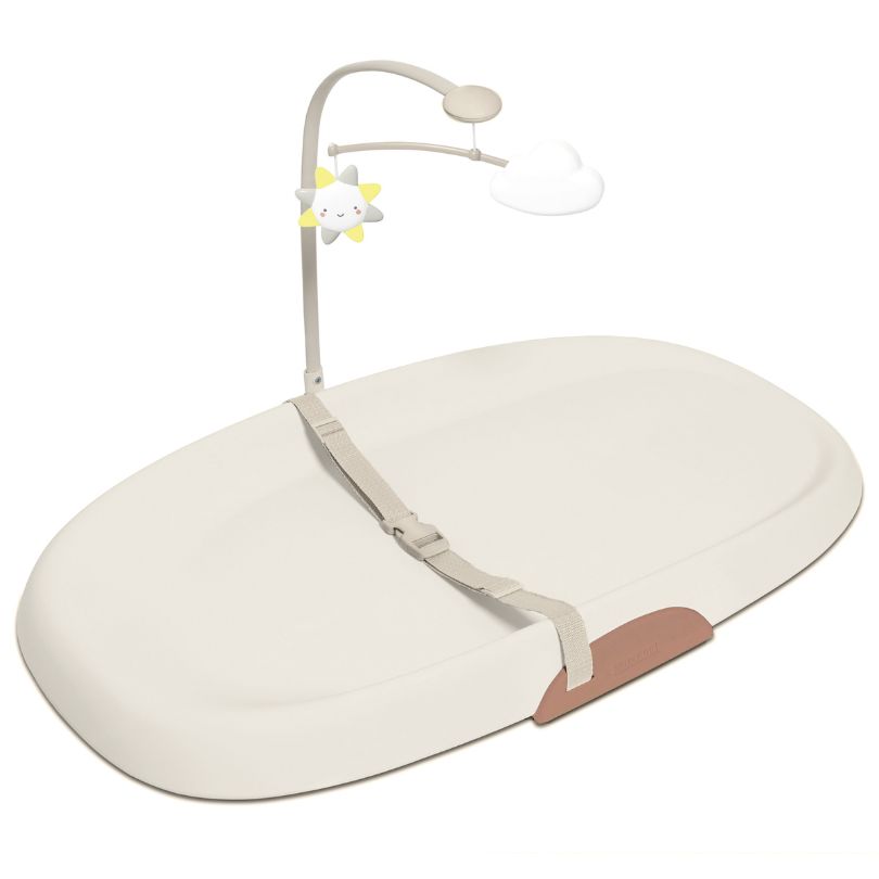 Skip Hop - Nursery Style Wipe Clean Changing Pad - Contoured Design With Toy Bar - Beige