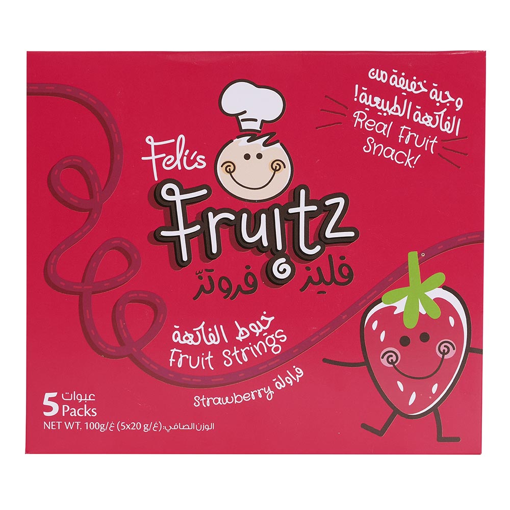 Feli's Fruitz - Strawberry Real Fruit Strings Snack - 100 gm - 5 Pcs