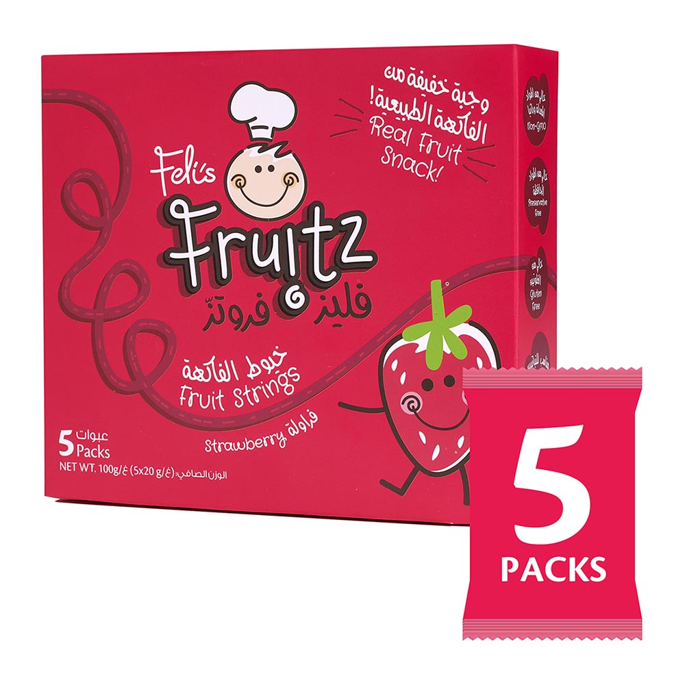 Feli's Fruitz - Strawberry Real Fruit Strings Snack - 100 gm - 5 Pcs