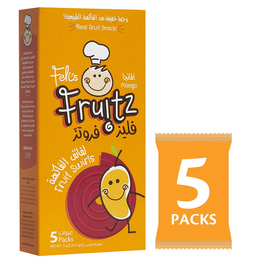 Feli's Fruitz - Mango Real Fruit Swirls Snack - 75 gm - 5 Pcs