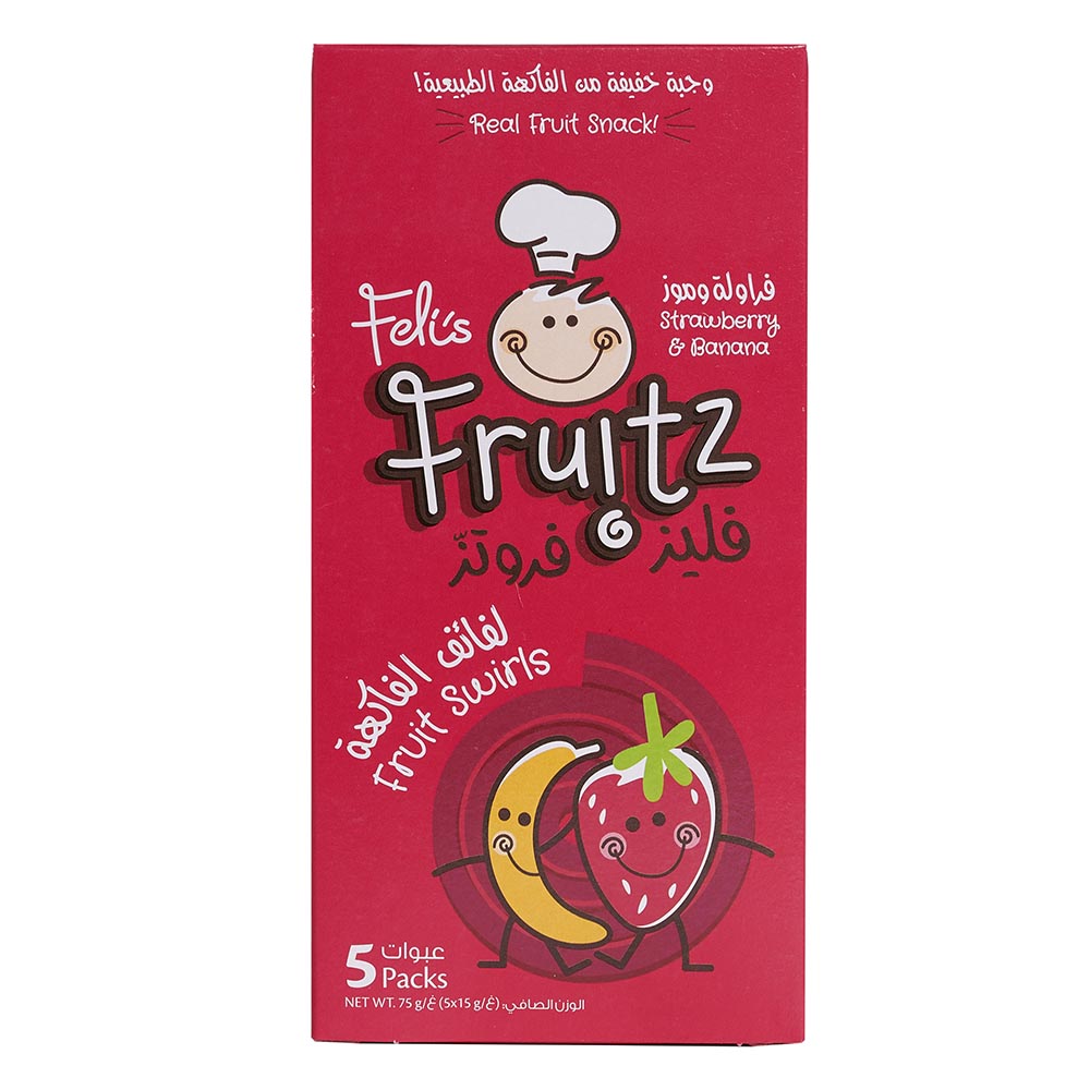 Feli's Fruitz - Strawberry & Banana Real Fruit Swirls Snack - 75 gm - 5 Pcs