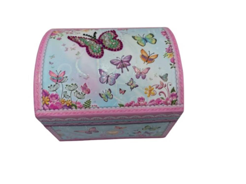 Pecaware - Dome Shape Butterfly Musical Jewellery Box - Pink/Blue