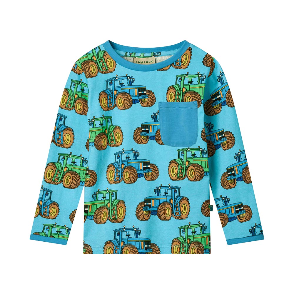 Smafolk - Tractors Print Long Sleeve T-Shirt - Blue