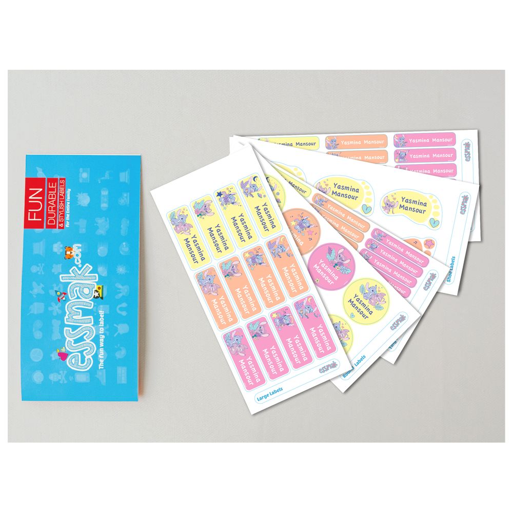 Essmak - Personalised Disney Stitch Labels - Pink/Yellow - 74 Pcs