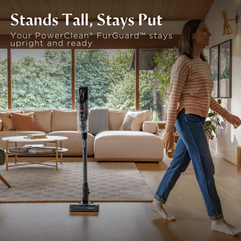 Bissell - Powerclean Furguard 4241k – 280w Self Standing Cordless Vacuum With Self Cleaning Brush Roll And Upholstery Tool With Led Headlights - 2 Year Warranty