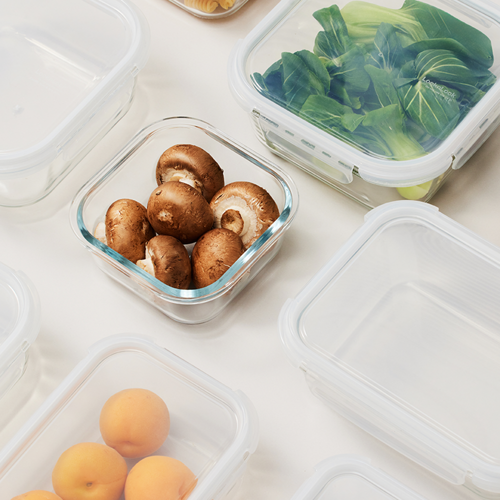Locknlock - Tempered Glass Rectangle Airtight Food Container With 4 Side Locking Lid - 370ml