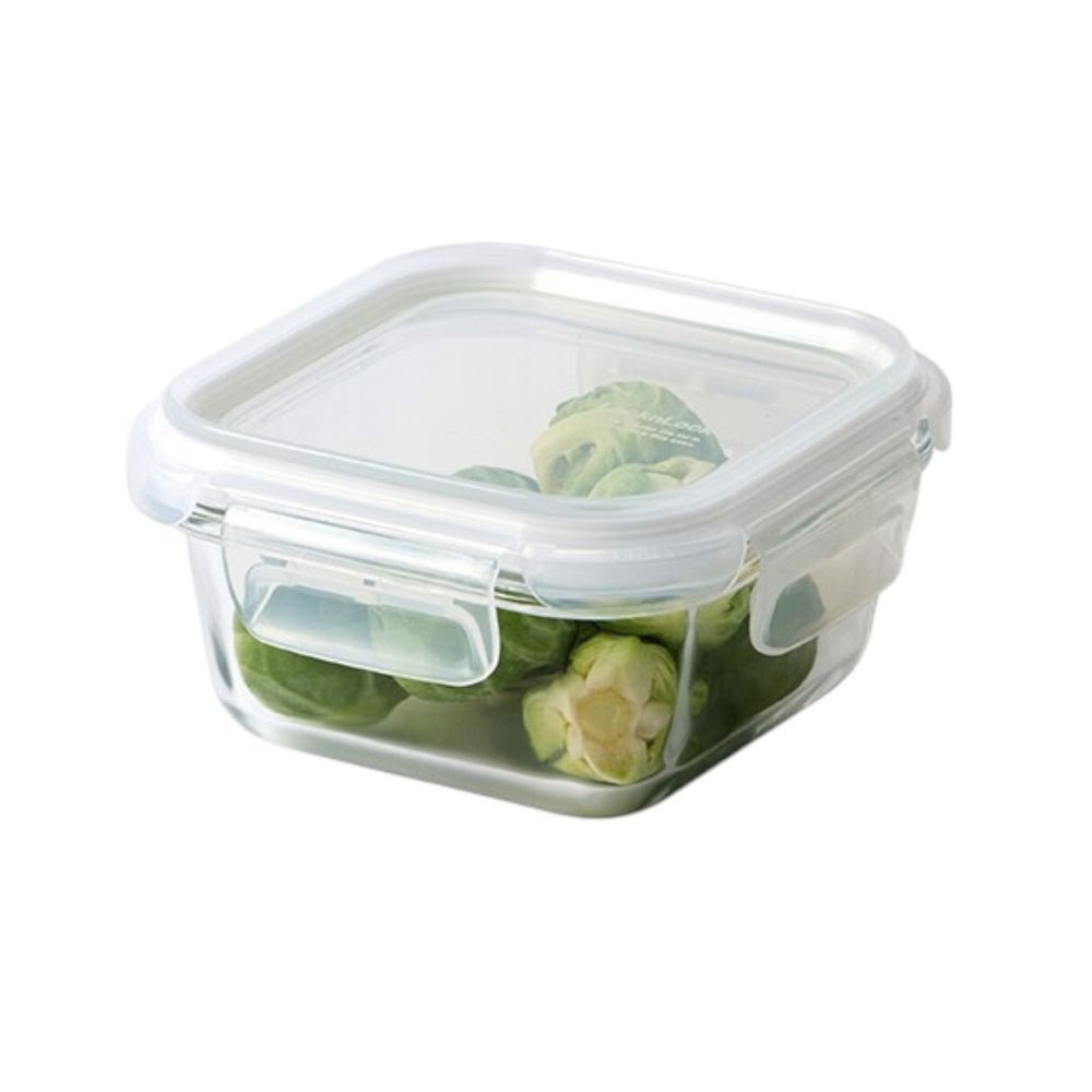 Locknlock - Tempered Glass Square Airtight Food Container With 4 Side Locking Lid - 320ml