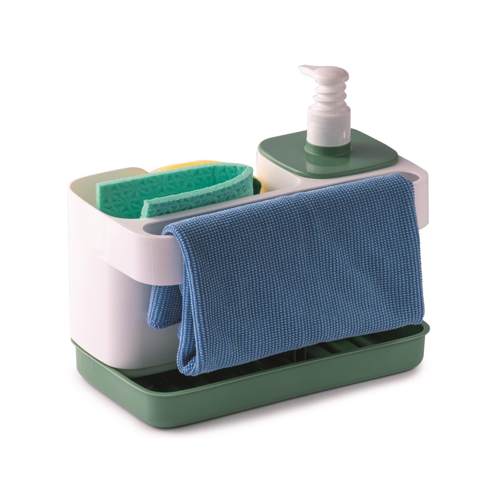 Snips - Tidy Up Grey Sink Organizer With Soap Dispenser & Sponge Holder - Made In Italy