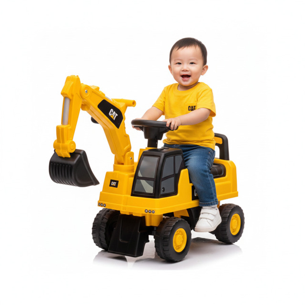 Myts Kids CAT Licensed Ride-On Push Car With Excavator Arm, Music And Hand-Controlled Digger - Yellow