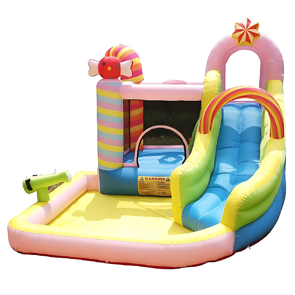 Myts - Kids Inflatable Bouncy Castle With Water Slide And Splash Pool - Candy Rainbow