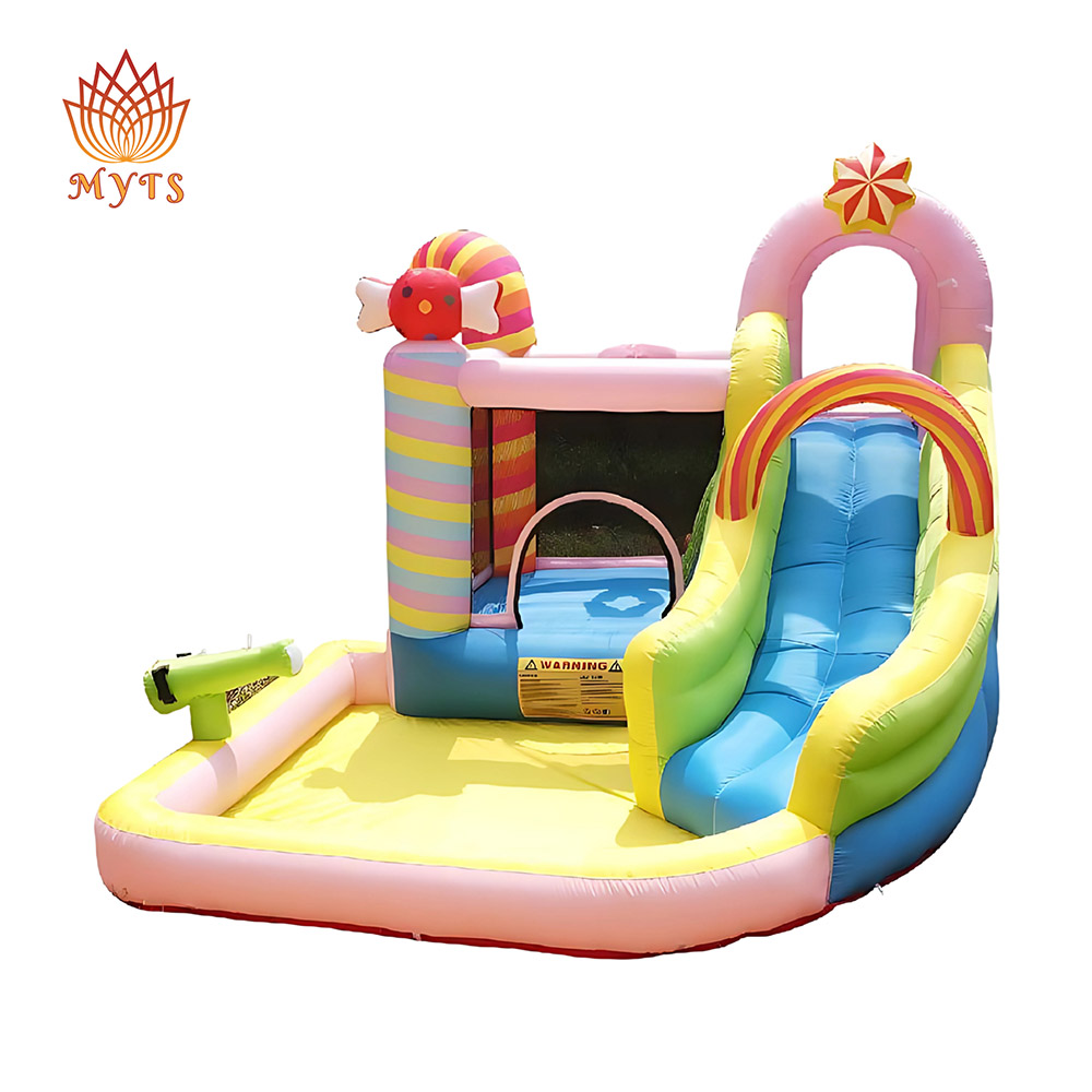 Myts - Kids Inflatable Bouncy Castle With Water Slide And Splash Pool - Candy Rainbow
