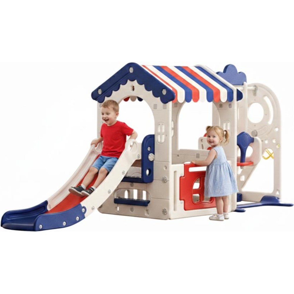 Myts Kids Indoor Swing, Slide And Playhouse Set