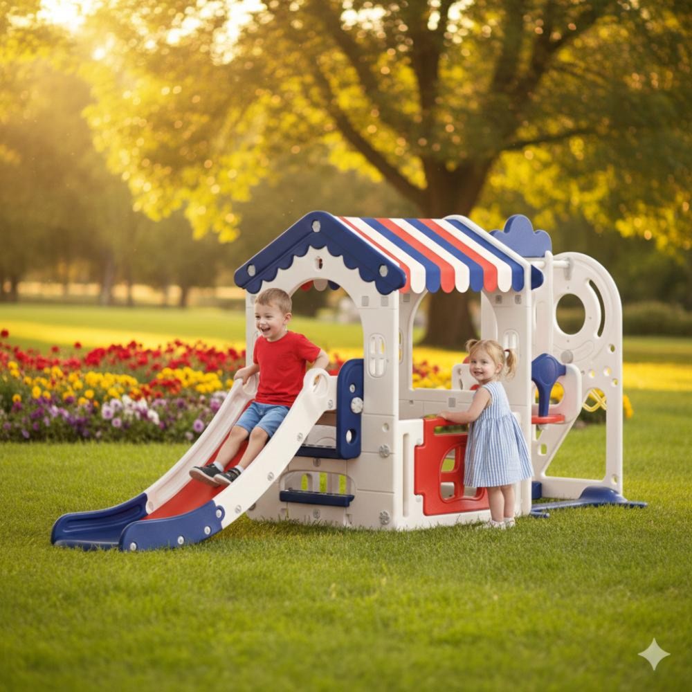 Myts Kids Indoor Swing, Slide And Playhouse Set