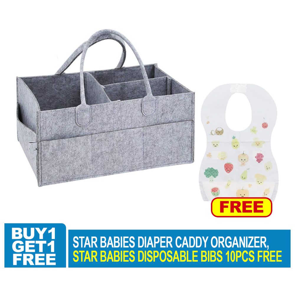 Star Babies - Caddy Diaper Bag Organizer & Disposable Bibs 10pcs - Grey