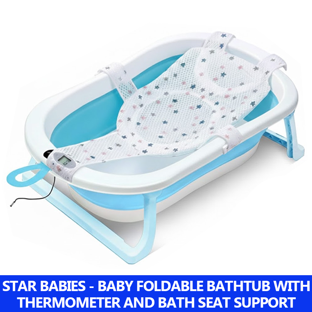 Star Babies Baby Foldable Bathtub With Digital Thermometer & Bath Support Cushion