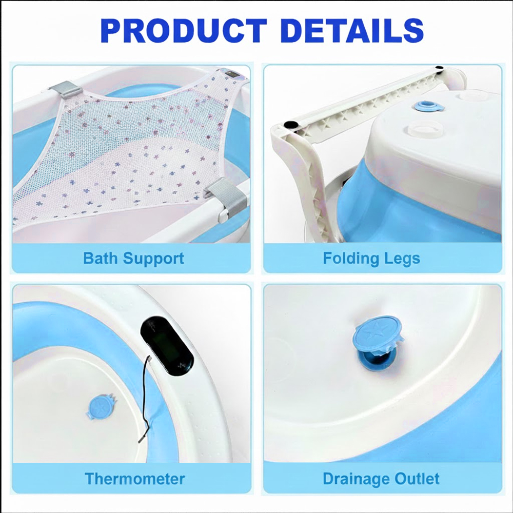 Star Babies Baby Foldable Bathtub With Digital Thermometer & Bath Support Cushion