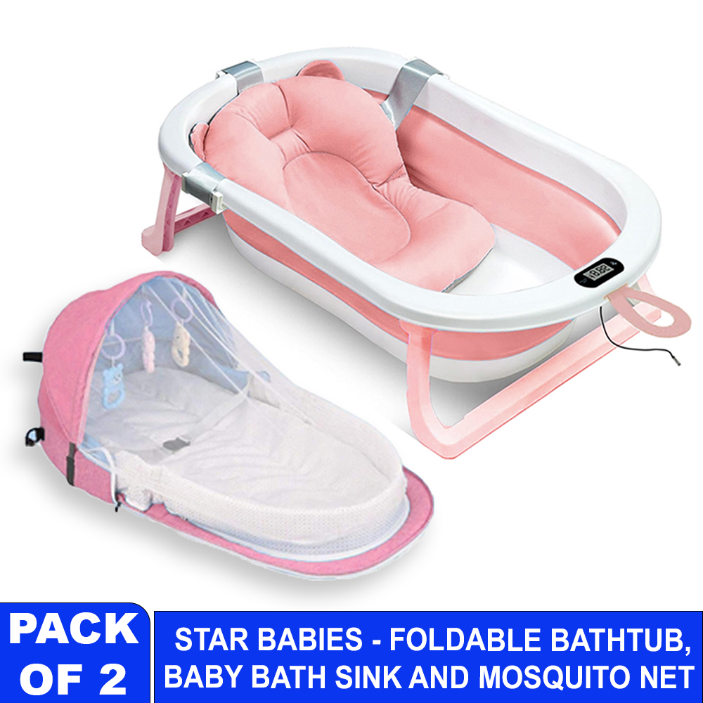 Star Babies Baby Foldable Bathtub Combo Pack - Pink