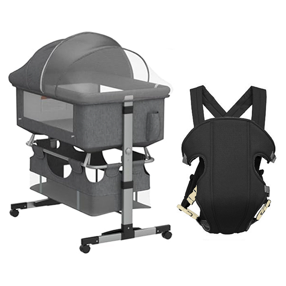 Star Babies Baby Crib & Baby Carrier - Grey/Black