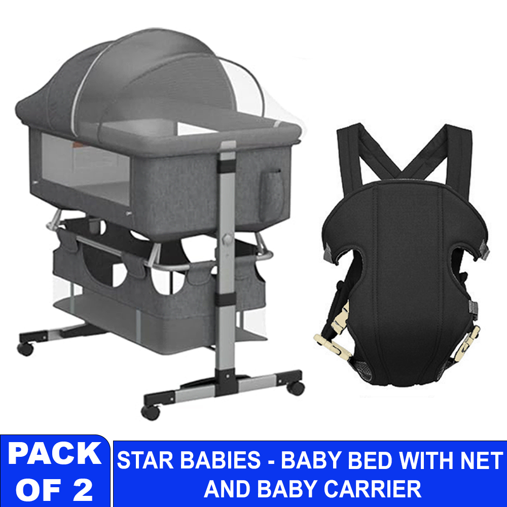 Star Babies Baby Crib & Baby Carrier - Grey/Black
