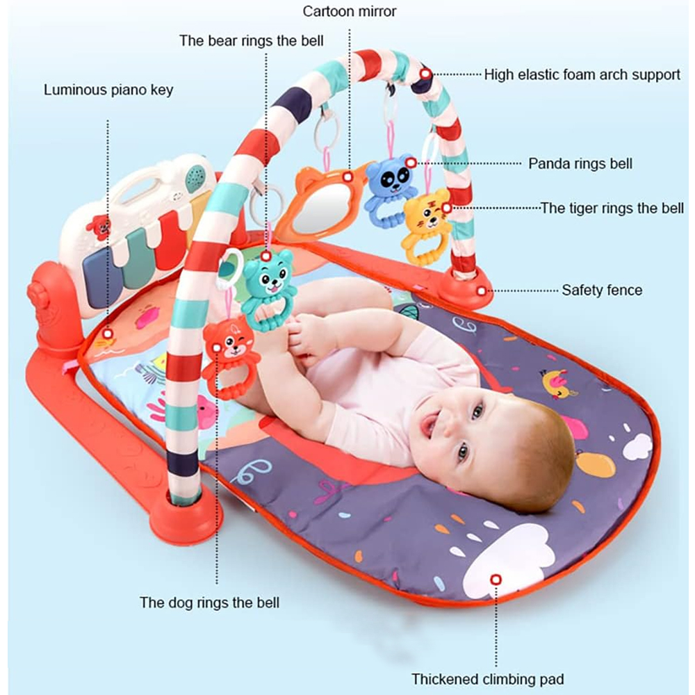 Star Babies - Pedal Piano Activity Playmat & Diaper Caddy Set - Grey/Blue - 2 Pcs
