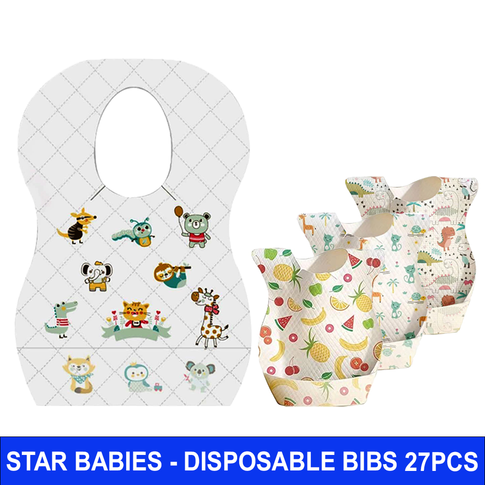Star Babies - Printed Disposable Bibs - Pack Of 27 - Fruit/Animal