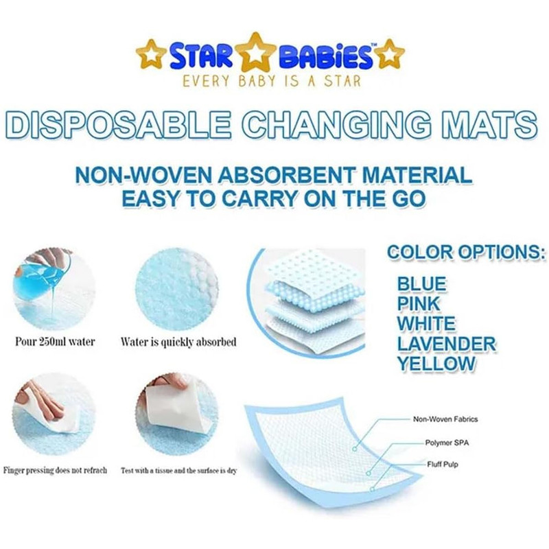 Star Babies - Disposable Changing Mats - 45 X 60 cm - Multicolor - 100 Pcs