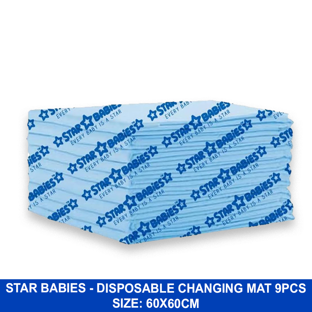Star Babies - Disposable Changing Mats - Blue - 60x60 cm - 9 Pcs