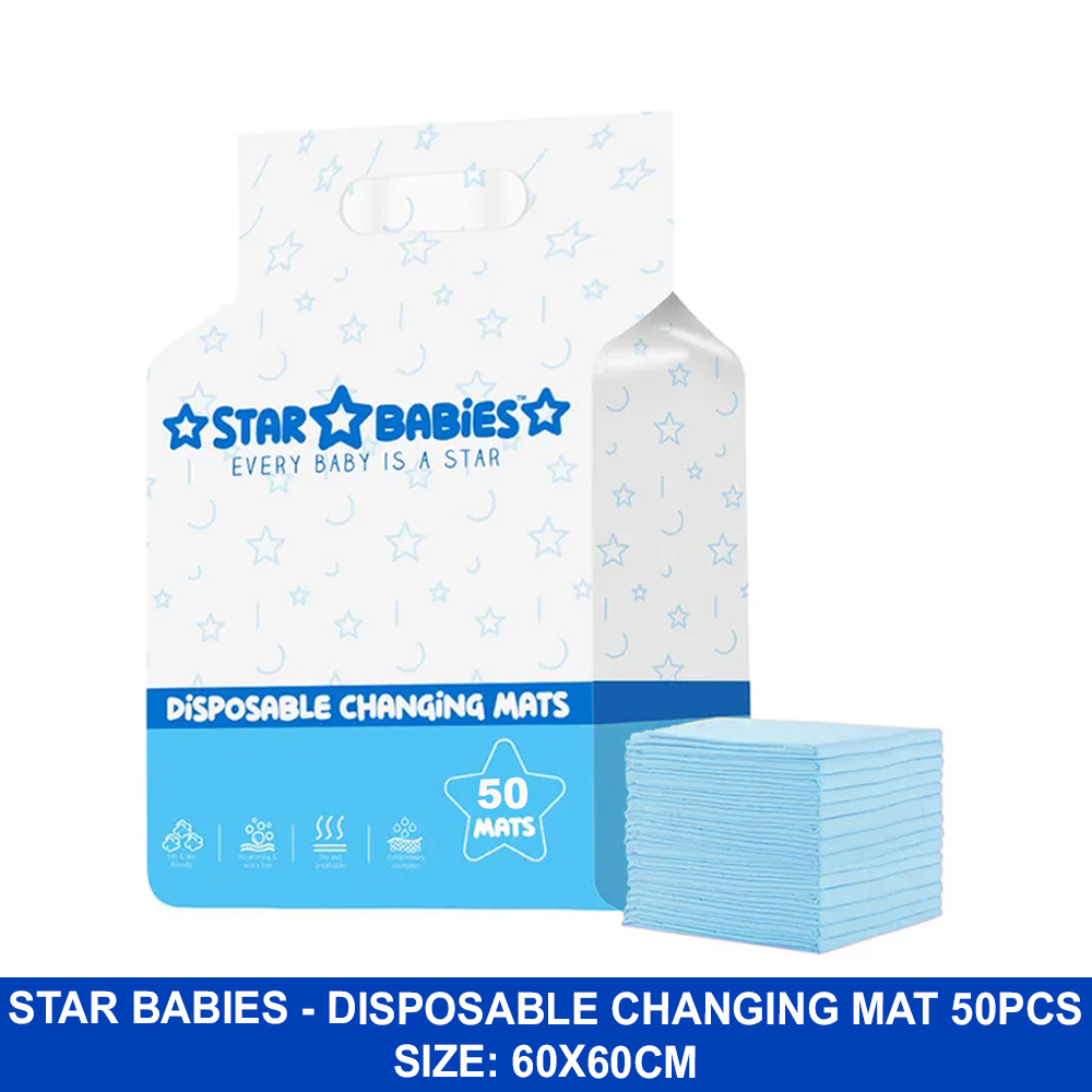 Star Babies - Baby Disposable Changing Mats - Blue - 60x60 cm - 50 Pcs