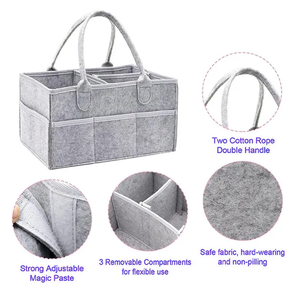 Star Babies - Baby Diaper Caddy Organizer With Kids Adjustable Shower Cap - Pack Of 2 - Grey & Yellow